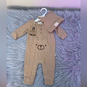 🎳 NWT Rabbit + Bear Brown Bear Pocket Kids One-Piece with Hat